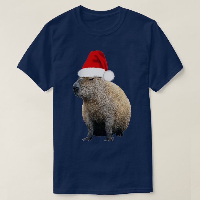 Christmas Capybara Santa Hat  T-Shirt (Design Front)