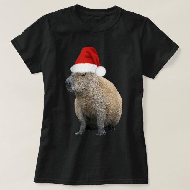 Christmas Capybara Santa Hat  T-Shirt (Design Front)