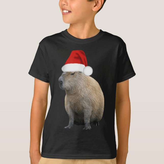 Christmas Capybara Santa Hat  T-Shirt (Front)