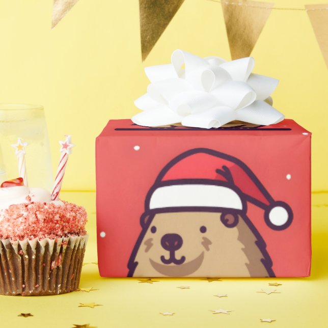 Christmas Capybara Santa Hat Wrapping Paper (Birthday Party)