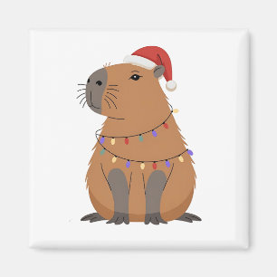Christmas Capybara With Santa Hat Xmas Lights Magnet