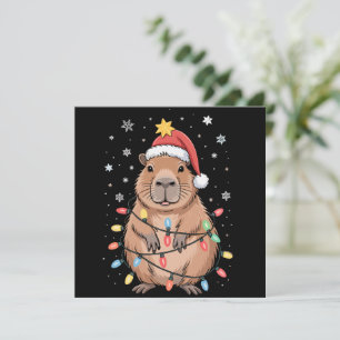 Christmas Capybara With Santa Hat Xmas Lights Tree Holiday Card