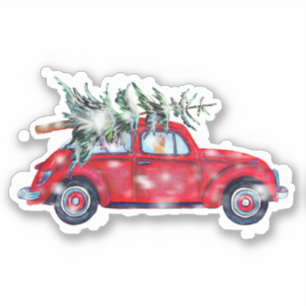 Christmas Car and Tree Vinyl Sticker
