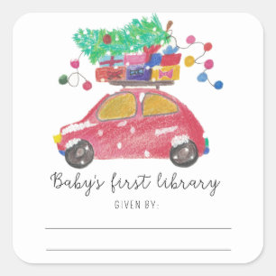 Christmas car - baby's first library square sticker