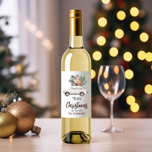 Christmas Car Custom Holiday Watercolor Wine Label