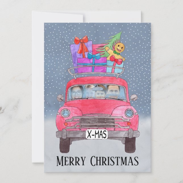 Christmas car customisable photo holiday card (Front)
