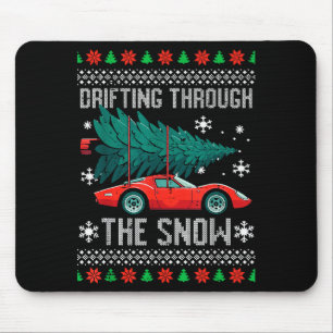 Christmas Car Drifting Through Snow Ugly Xmas Men  Mouse Mat