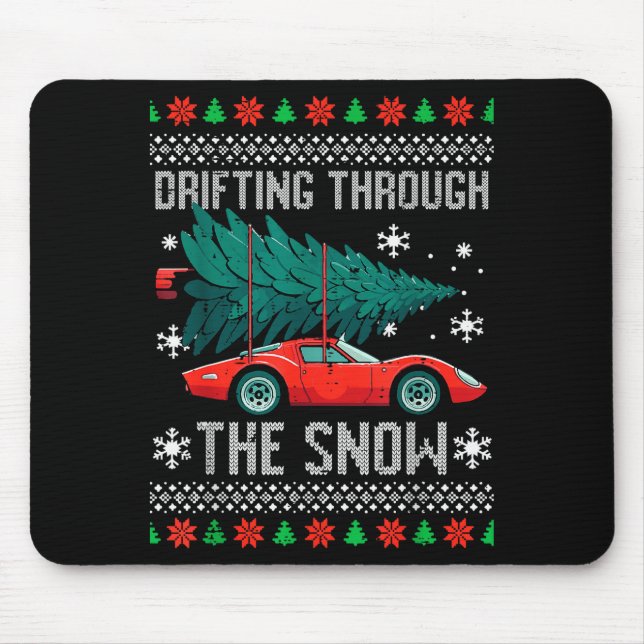 Christmas Car Drifting Through Snow Ugly Xmas Men  Mouse Mat (Front)