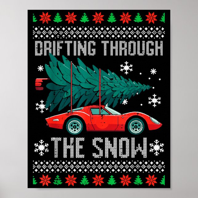 Christmas Car Drifting Through Snow Ugly Xmas Men  Poster (Front)