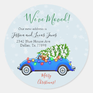 Christmas Car Moving Announcement Moving Classic Round Sticker