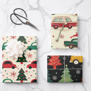 Christmas car pattern wrapping paper sheet