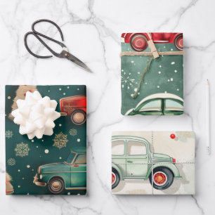 Christmas car pattern wrapping paper sheet