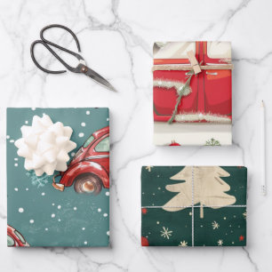 Christmas car pattern wrapping paper sheet