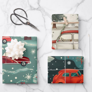 Christmas car pattern wrapping paper sheet