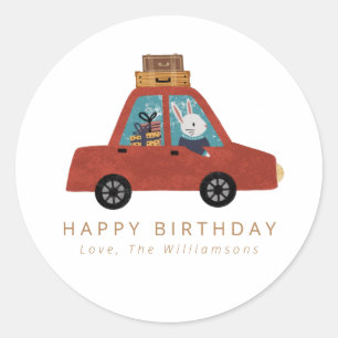 Christmas Car Travel Bunny Rabbit Personalised Classic Round Sticker