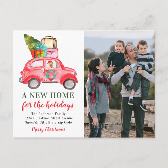 Christmas Car Tree New Home Photo Holiday Moving Announcement Postcard (Front)