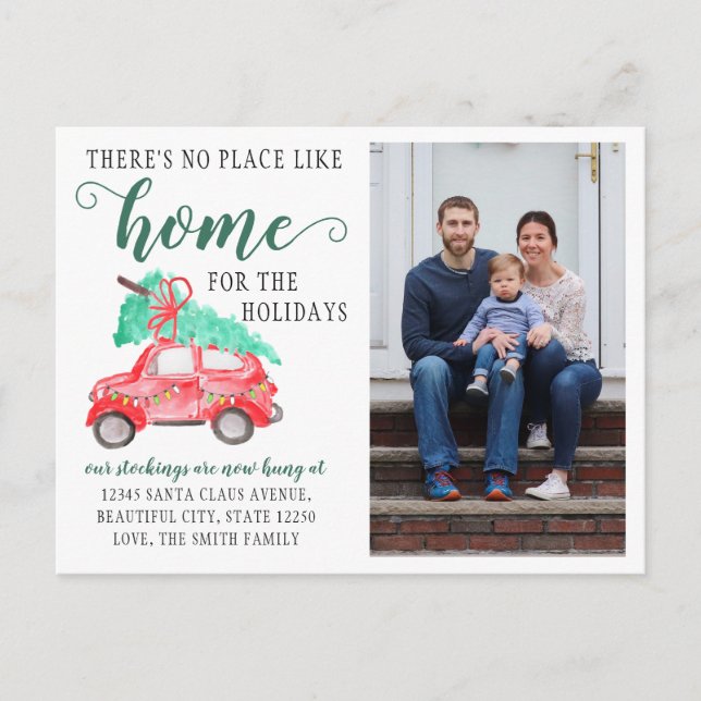 Christmas Car Tree New Home Photo Holiday Moving Announcement Postcard (Front)