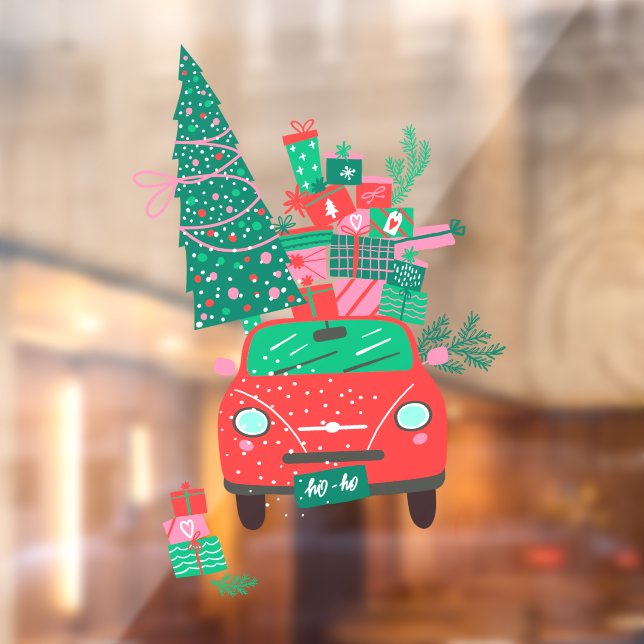Christmas Car With Tree and Gifts Xmas Holiday1 Window Cling (Sheet 2)