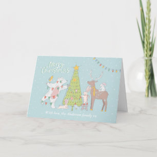 Christmas card Animals decorating a tree