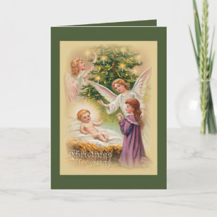 Christmas card Baby Jesus Angels Christmas Tree