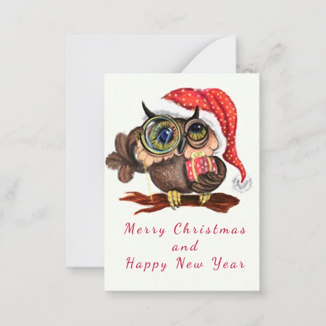 Christmas Card Baby Owl with Gift (Front)