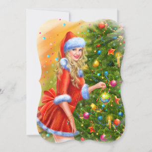 Christmas card. Beautiful girl Thank You Card
