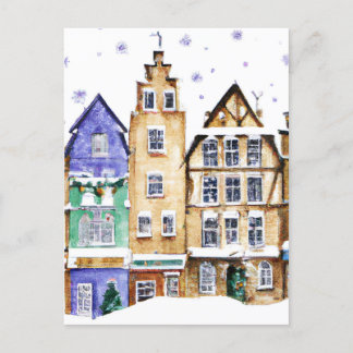 Christmas Card Best Wishes Winter Town Snow Feier