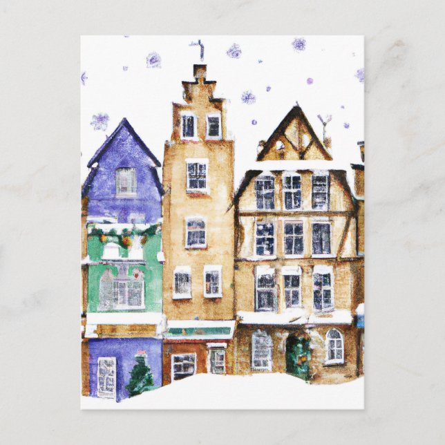Christmas Card Best Wishes Winter Town Snow  Feier (Front)