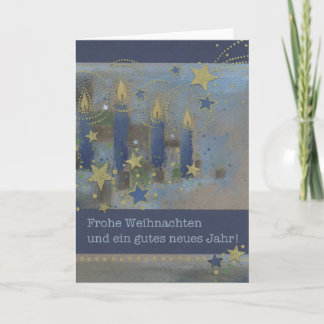 Christmas card blue with bright candles