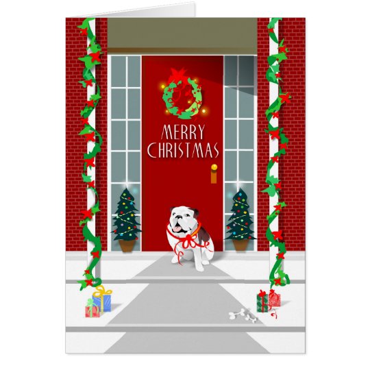 Christmas Card - Bulldog on Porch Christmas