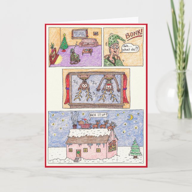 Christmas Card -Cartoon, "Over The Top" (Front)