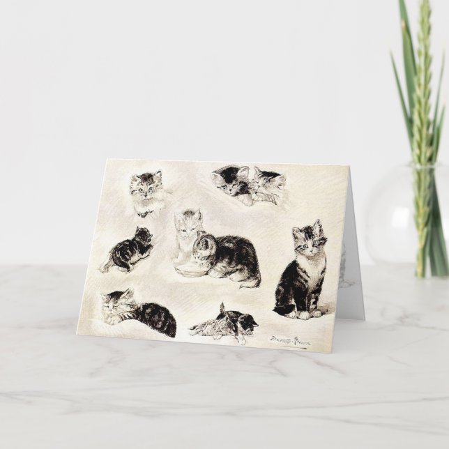 Christmas Card: "Cats Eating and Playing" Holiday Card (Front)