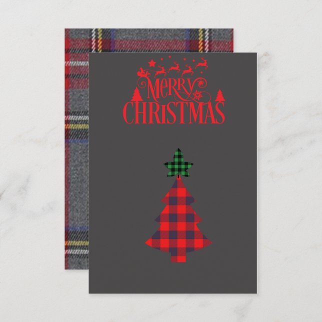 Christmas Card, check, grey and red, simple,Clever (Front/Back)