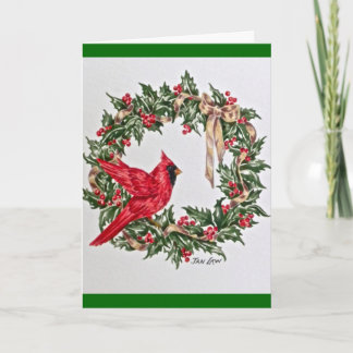 Christmas card, Christmas Wreath with Red Cardinal Holiday Card