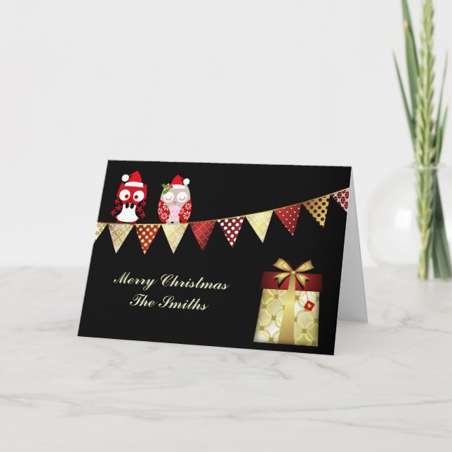 Christmas Card Country Owls Gold (Front)