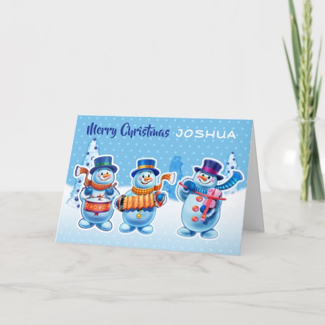 Christmas card custom name snowmen musicians (Front)