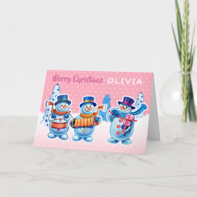 Christmas card custom name snowmen musicians (Front)