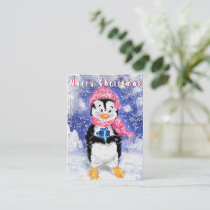 Christmas Card Cute Penguin with Gift