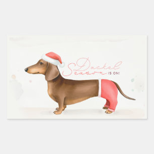 Christmas Card Dachshund 'Dachshund Season On' Rectangular Sticker