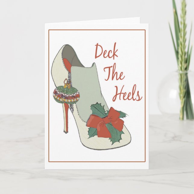Christmas Card. Deck the Heels. Bauble shoe. Holiday Card (Front)