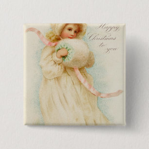 Christmas card depicting a girl with a muff 15 cm square badge