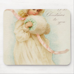 Christmas card depicting a girl with a muff mouse mat