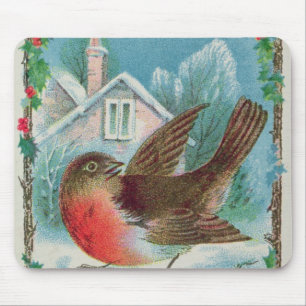 Christmas card depicting a robin mouse mat