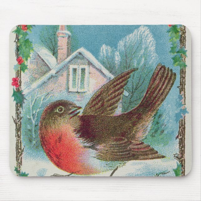Christmas card depicting a robin mouse mat (Front)