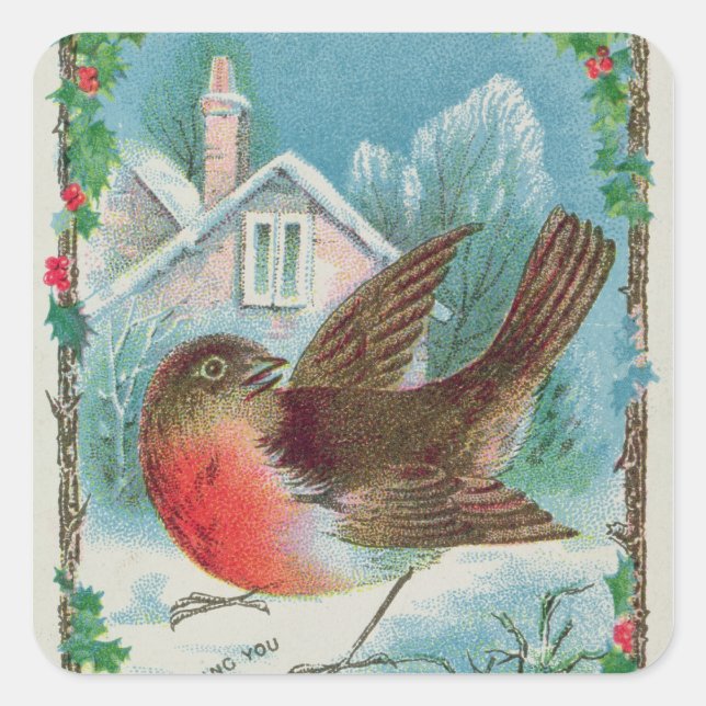 Christmas card depicting a robin square sticker (Front)