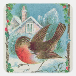 Christmas card depicting a robin square sticker