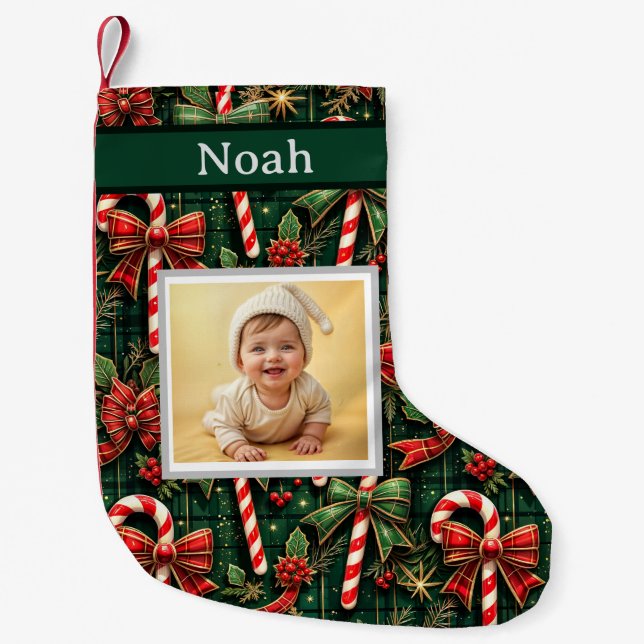 Christmas Card Design with Cute Baby and Festive D Small Christmas Stocking (Front)