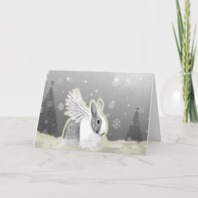 Christmas card featuring an angel bunny (Front)