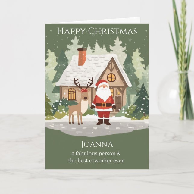 Christmas Card for a Coworker - Santa & Reindeer (Front)