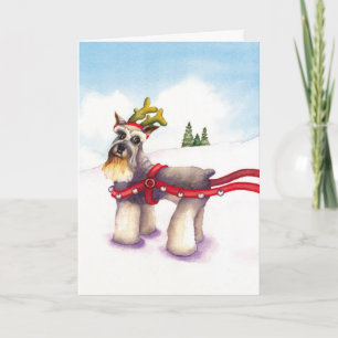 Christmas Card for Dog Lover - Schnauzer Reindeer